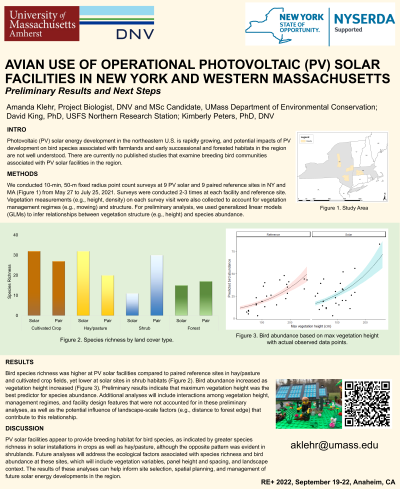 <b style='color:#EAD300;'>B11 - Avian Use of Operational Photovoltaic (PV) Solar Energy Facilities in New York State and Western Massachusetts – Preliminary Results and Next Steps</b><div style='margin-top:5px;'><div style='margin-top:5px;'>Invited Poster Presenter: Amanda Klehr – DNV</div></div>