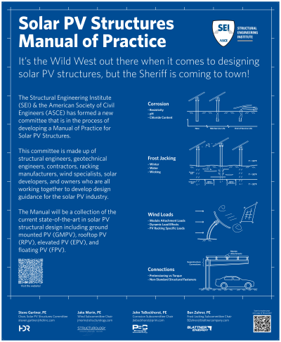 <b style='color:#EAD300;'>B13 - Solar PV Structures Manual of Practice</b><div style='margin-top:5px;'><div style='margin-top:5px;'>Invited Poster Presenter: Steve Gartner, PE – HDR</div></div>