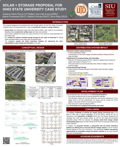 <b style='color:#EAD300;'>B02 - Case Study: Solar + Storage Proposal for Ohio State University</b><div style='margin-top:5px;'><div style='margin-top:5px;'>Invited Poster Presenter: Nelson Fernandes, Jr. – Green Roof Team LLC</div></div>