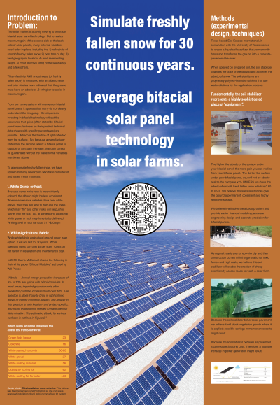 <b style='color:#EAD300;'>D13 - Leveraging Bifacial Solar Panel Technology </b><div style='margin-top:5px;'><div style='margin-top:5px;'>Poster Presenter: Sharon Beckett – Beckett Solar Energy</div></div>